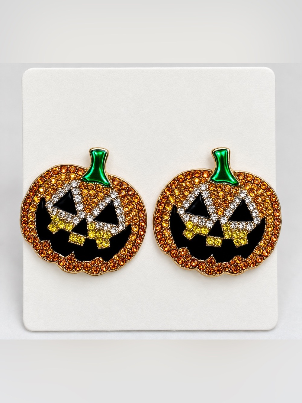Rhinestone Jack-O’-Lantern Pumpkin Stud Earrings
